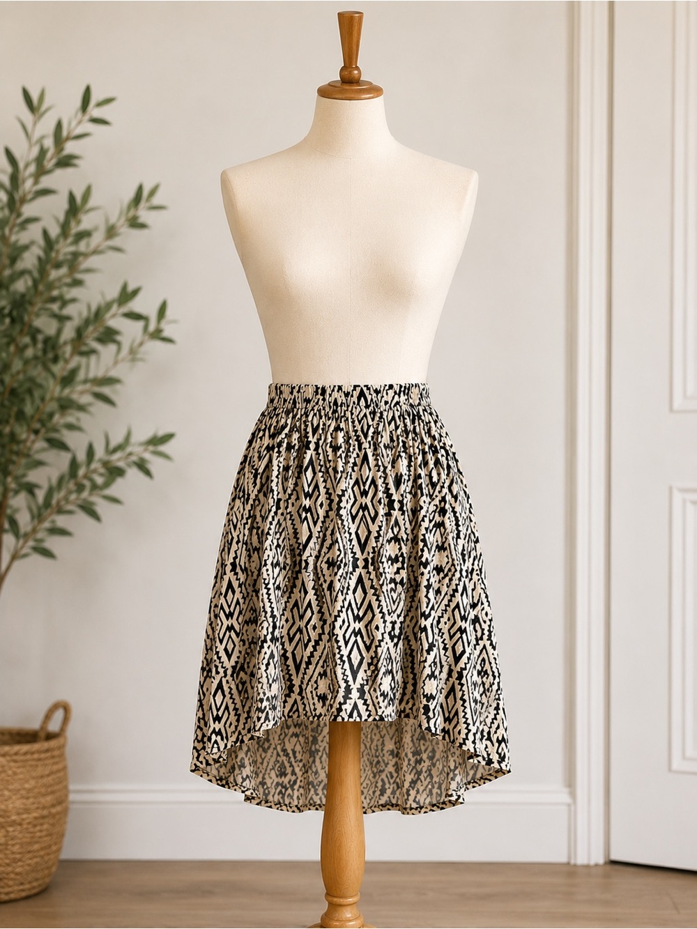 iris Black & Cream High-Low Tribal Skirt